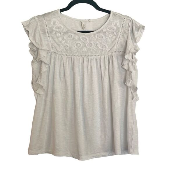 Caslon cotton embroidered flutter sleeve white top small - Picture 2 of 11